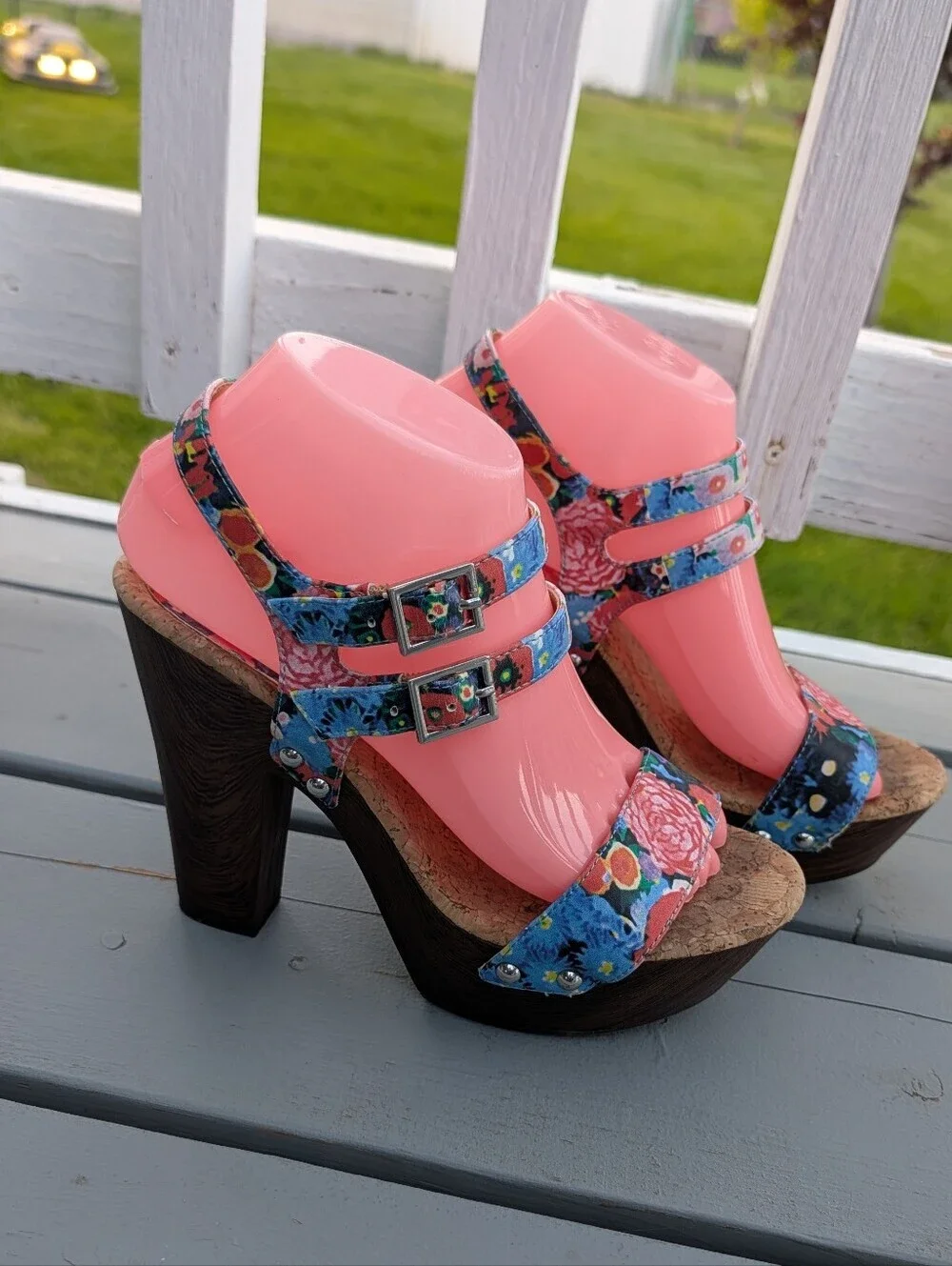 Gianni Bini Floral Platform Heels - Pink & Blue Woman's 7.5